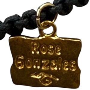 Rose Gonzales Black Macrame Gold Beaded Adjustable Bracelet Handmade 8”